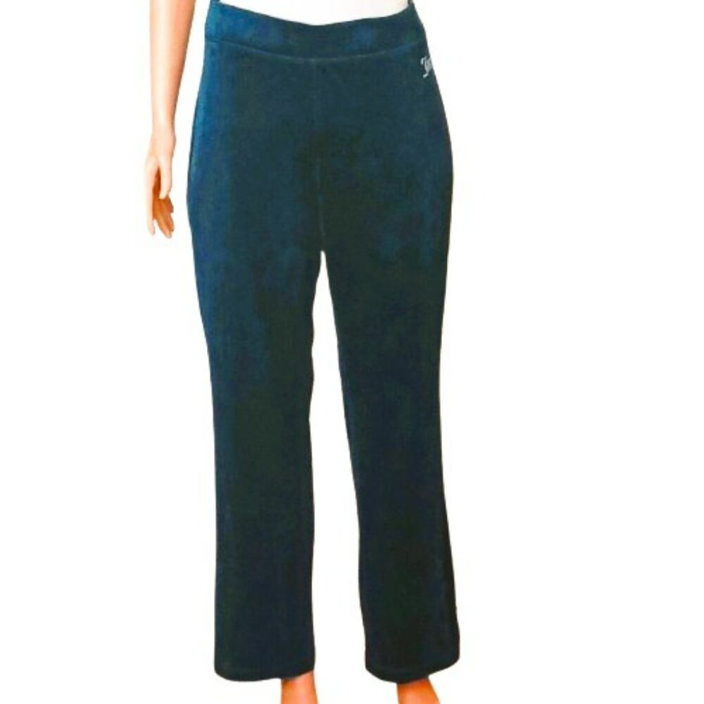 Juicy Couture Blue Velour Pants L Women's  Embellished Logo Mid Rise Stretch